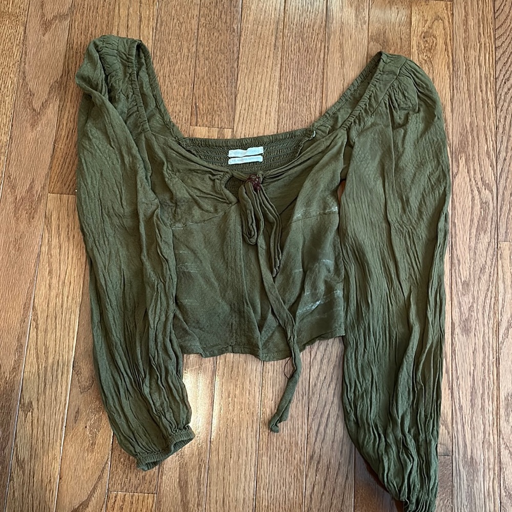 Olive Green Crop Top Long Sleeve
